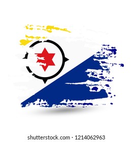 Grunge brush stroke with Bonaire flag. Watercolor painting flag, poster, banner of the national flag. Vector isolated on white background.
