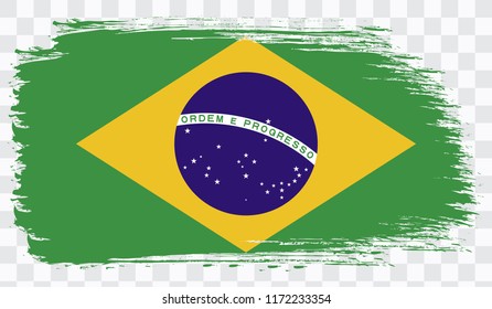 Grunge brush stroke with BRAZIL national flag. Watercolor painting flag,poster, banner of the national flag. Style watercolor drawing. Vector isolated on transparent background.