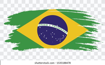 Grunge brush stroke with BRAZIL national flag. Watercolor painting flag,poster, banner of the national flag. Style watercolor drawing. Vector isolated on transparent background.