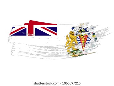 Grunge brush stroke with British Antarctic Territory national flag. Watercolor painting flag of British Antarctic Territory. Symbol, poster, banner of the national flag. Style watercolor drawing.