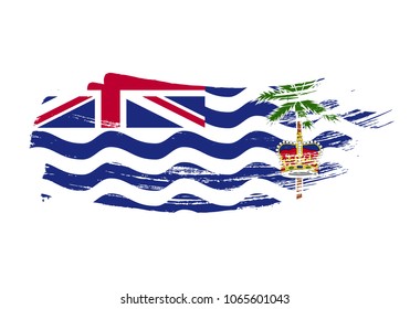 Grunge brush stroke with British Indian Ocean Territory national flag. Watercolor painting flag of British Indian Ocean Territory. Symbol, poster, of the national flag. Style watercolor drawing