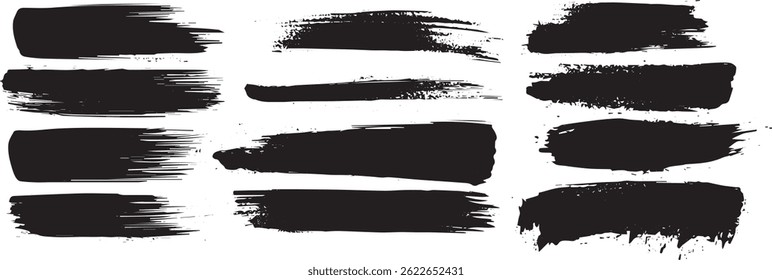 Grunge Brush Stroke Bundle, Black Paint Texture Elements Set