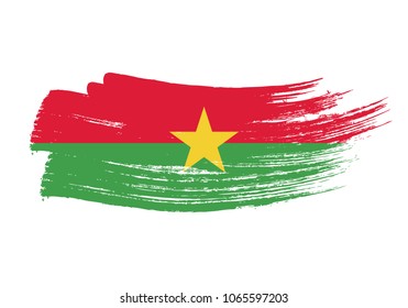 Grunge brush stroke with Burkina Faso national flag. Watercolor painting flag of Burkina Faso. Symbol, poster, banne of the national flag. Style watercolor drawing. Vector Isolated on white background