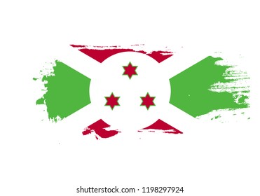 Grunge brush stroke with Burundi national flag. Watercolor painting flag. Symbol, poster, banner of the national flag. Vector Isolated on white background.