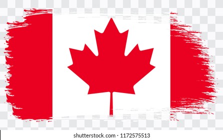 Grunge brush stroke with CANADA national flag. Watercolor painting flag,poster, banner of the national flag. Style watercolor drawing. Vector isolated on transparent background.