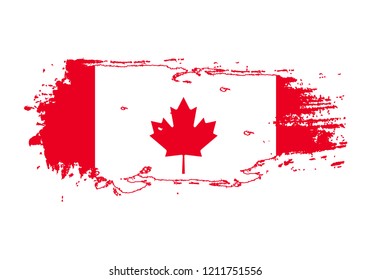 Grunge brush stroke with canada national flag. Watercolor painting flag. Symbol, poster, banner of the national flag. Vector Isolated on white background.