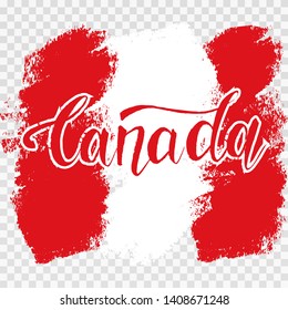 Grunge brush stroke with Canada national flag. Canada Day background with maple leaves in red. Decorative design elements for Canadian national holidays. Symbol of Canada.  Vector illustration