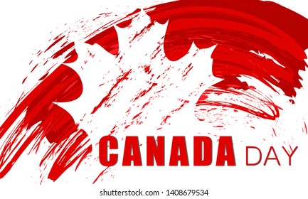 Grunge brush stroke with Canada national flag. Canada Day background with maple leaves in red. Decorative design elements for Canadian national holidays. Symbol of Canada.  Vector illustration