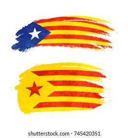 Grunge brush stroke with Catalonia national flag on white