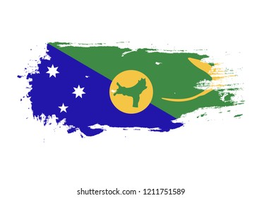 Grunge brush stroke with Christmas Island national flag. Watercolor painting flag. Symbol, poster, banner of the national flag. Vector Isolated on white background.