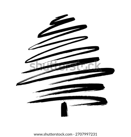 Grunge Brush stroke Christmas tree mark. Ink xmas tree vector sketch. Marker hand draw Christmas tree icon. Christmas tree black silhouette. 