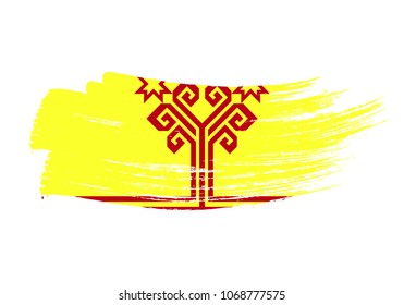 Grunge brush stroke with Chuvashia national flag. Watercolor painting flag of Chuvashia. Symbol, poster, banne of the national flag. Style watercolor drawing. Vector Isolated on white background.