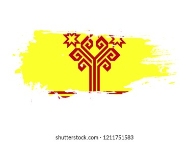 Grunge brush stroke with Chuvashia national flag. Watercolor painting flag. Symbol, poster, banner of the national flag. Vector Isolated on white background.