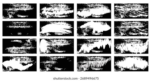 Colección de trazo de pincel Grunge para fondos y Elementos de diseño en blanco y negro. ILUSTRACIÓN VECTORIAL EPS