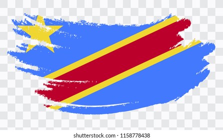 Grunge brush stroke with congo democratic republic national flag. Watercolor painting flag,poster, banner of the national flag. Style watercolor drawing. Vector isolated on transparent background.