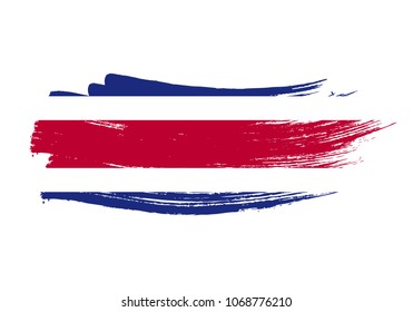 Grunge brush stroke with Costa Rica national flag. Watercolor painting flag of Costa Rica. Symbol, poster, banne of the national flag. Style watercolor drawing. Vector Isolated on white background.