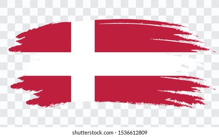 Grunge brush stroke with DENMARK national flag. Watercolor painting flag,poster, banner of the national flag. Style watercolor drawing. Vector isolated on transparent background.