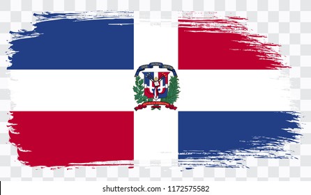 Grunge brush stroke with DOMINICAN REPUBLIC national flag. Watercolor painting flag,poster, banner of the national flag. Style watercolor drawing. Vector isolated on transparent background.