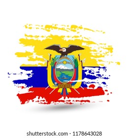 Grunge brush stroke with Ecuador national flag. Style watercolor drawing. Vector isolated on white background.