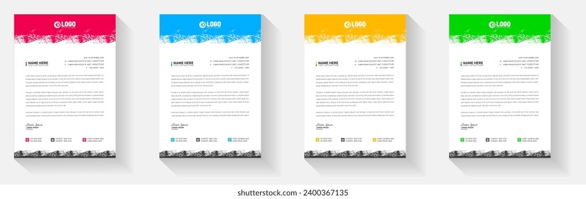 Grunge brush stroke effect corporate business letterhead design template set. letter head brush paint template. watercolor paint brush strokes texture or grunge texture corporate business letterhead.