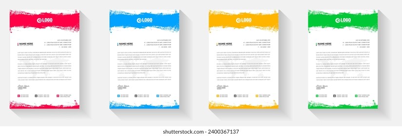 Grunge brush stroke effect corporate business letterhead design template set. letter head brush paint template. watercolor paint brush strokes texture or grunge texture corporate business letterhead.