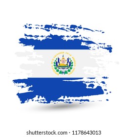 Grunge brush stroke with El Salvador national flag. Style watercolor drawing. Vector isolated on white background.