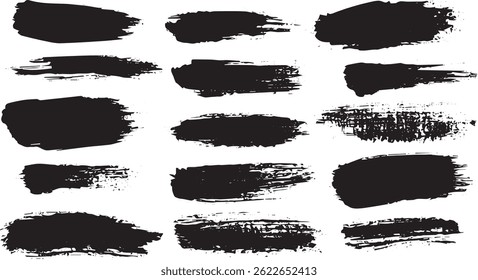 Grunge Brush Stroke Elements, Distressed Ink and Paint Textures for Graphic Design