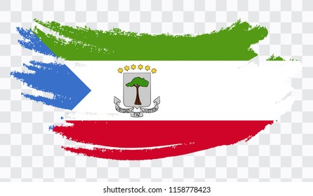 Grunge brush stroke with EQUATORIAL GUINEA national flag. Watercolor painting flag,poster, banner of the national flag. Style watercolor drawing. Vector isolated on transparent background.