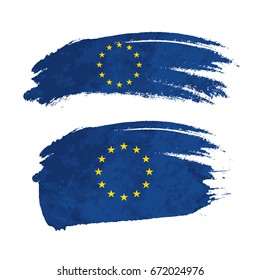 Grunge brush stroke with European Union national flag isolated on white