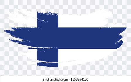 Grunge brush stroke with FINLAND national flag. Watercolor painting flag,poster, banner of the national flag. Style watercolor drawing. Vector isolated on transparent background.