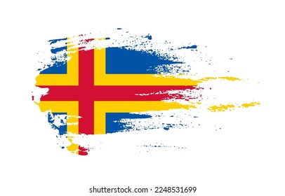 Grunge-Pinselstrich-Flagge der Aland-Inseln mit gemalter Pinselspitzwirkung auf solidem Hintergrund