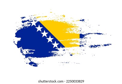 Grunge brush stroke flag of Bosnia and Herzegovina with painted brush splatter effect on solid background