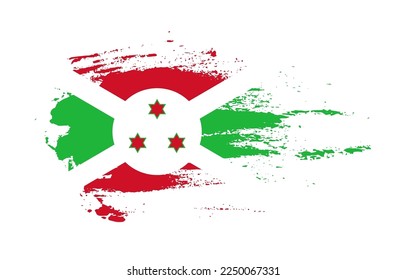 Grunge brush stroke flag of Burundi with painted brush splatter effect on solid background