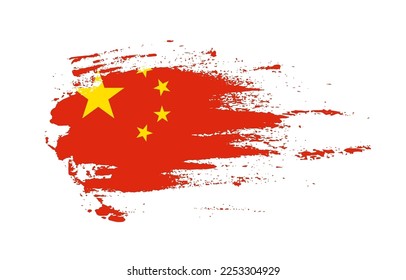 Grunge brush stroke flag of China with painted brush splatter effect on solid background