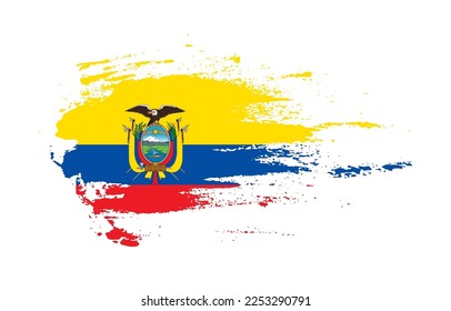 Grunge brush stroke flag of Ecuador with painted brush splatter effect on solid background