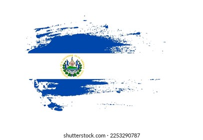 Grunge brush stroke flag of El Salvador with painted brush splatter effect on solid background