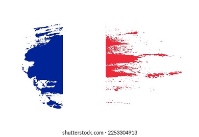 Grunge brush stroke flag of France with painted brush splatter effect on solid background