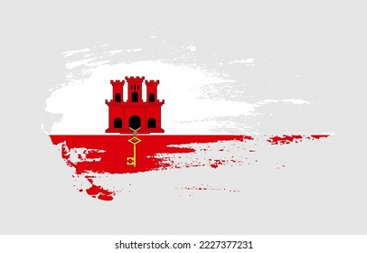 Bandera del trazo de pincel de Gibraltar con efecto de manchas de pincel pintadas sobre fondo sólido