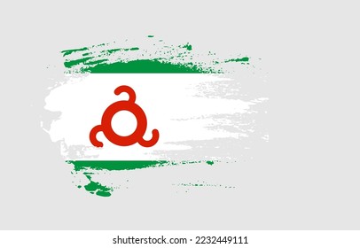 Bandera de trazo de pincel de Grunge de Ingushetia con efecto de salpicadura de pincel pintado sobre fondo sólido