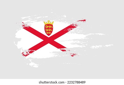 Bandera de trazo de pincel de Grunge de Jersey con efecto de salpicadura de pincel pintado sobre fondo sólido