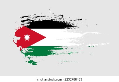 Grunge brush stroke flag of Jordan with painted brush splatter effect on solid background