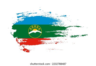 Grunge brush stroke flag of Karachay-Cherkessia with painted brush splatter effect on solid background