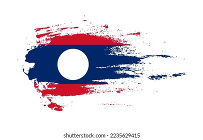 Grunge brush stroke flag of Laos with painted brush splatter effect on solid background