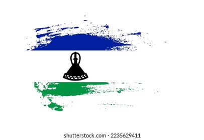 Grunge brush stroke flag of Lesotho with painted brush splatter effect on solid background