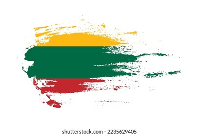 Bandera de trazo de pincel de Grunge de Lituania con efecto de salpicadura de pincel pintado sobre fondo sólido