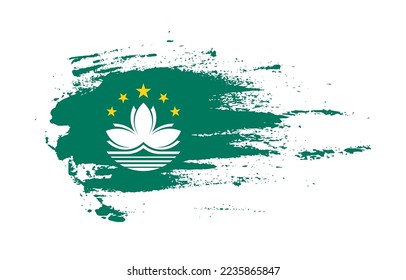 Bandera de trazo de pincel de Macao con efecto de salpicadura de pincel pintado sobre fondo sólido