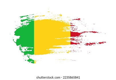 Grunge brush stroke flag of Mali with painted brush splatter effect on solid background