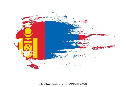 Grunge brush stroke flag of Mongolia with painted brush splatter effect on solid background