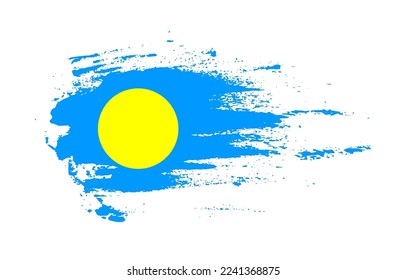 Grunge brush stroke flag of Palau with painted brush splatter effect on solid background