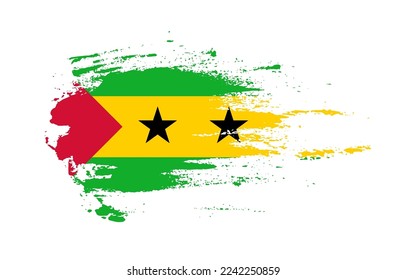 Grunge brush stroke flag of Sao Tome and Principe with painted brush splatter effect on solid background